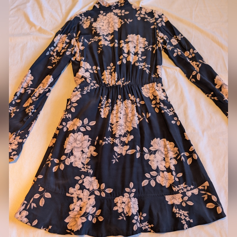 Marissa Webb Faux Wrap Navy And Pink Floral Mini Dress Size 8 Ethereal Boho - Picture 4 of 9